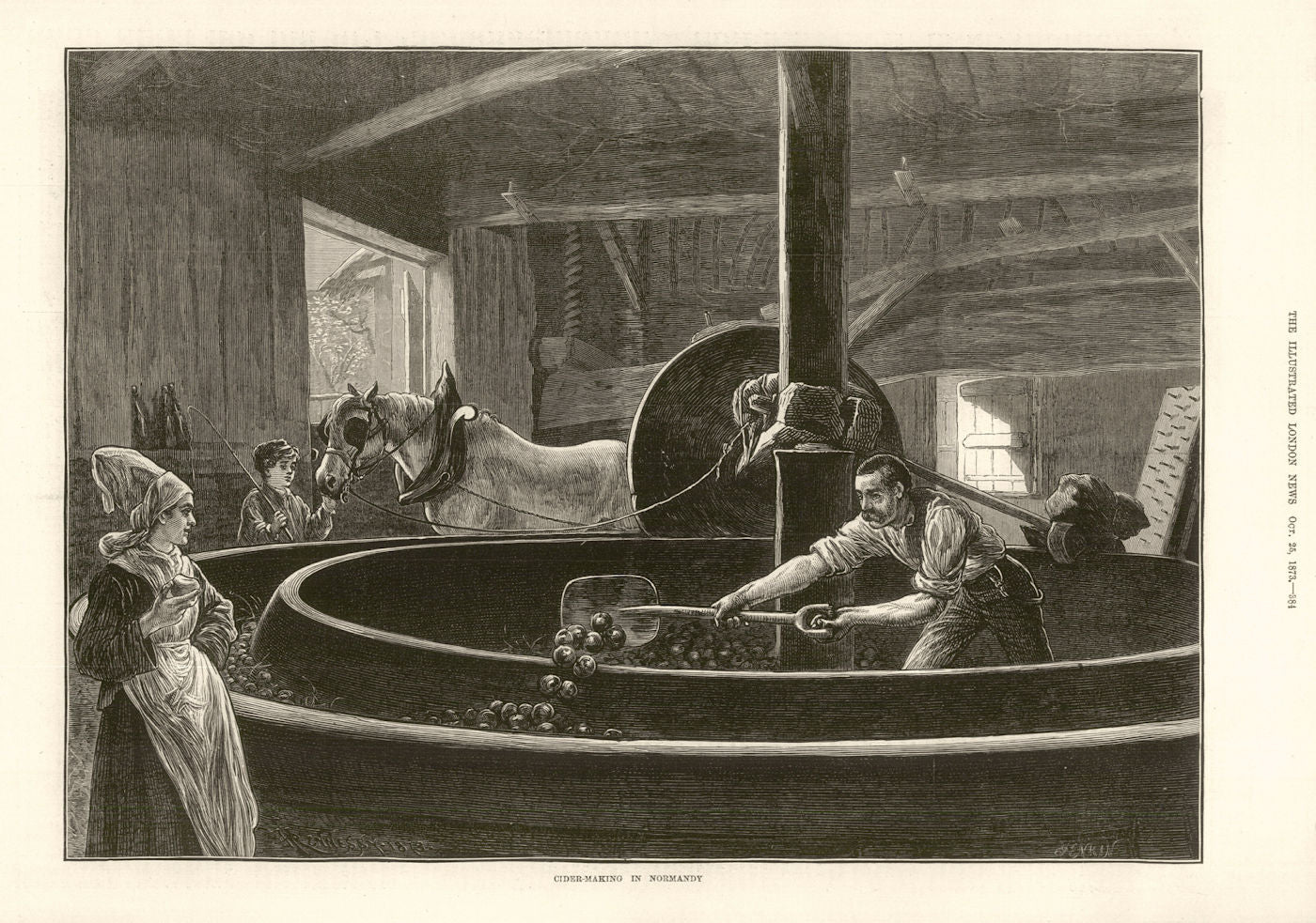 Cider making in Normandy. France 1873 old antique vintage print picture